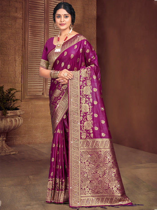 Purple Silk Saree With Blouse Piece
