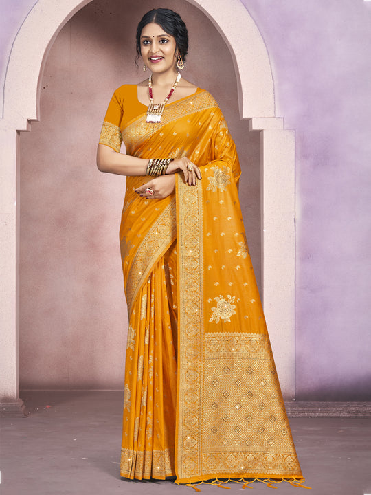 Mustard Silk Saree With Blouse Piece