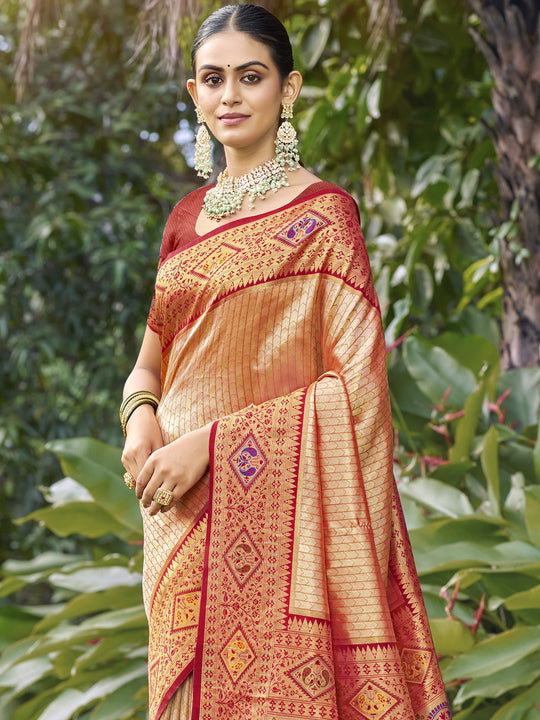 Peach Silk Saree With Blouse Piece