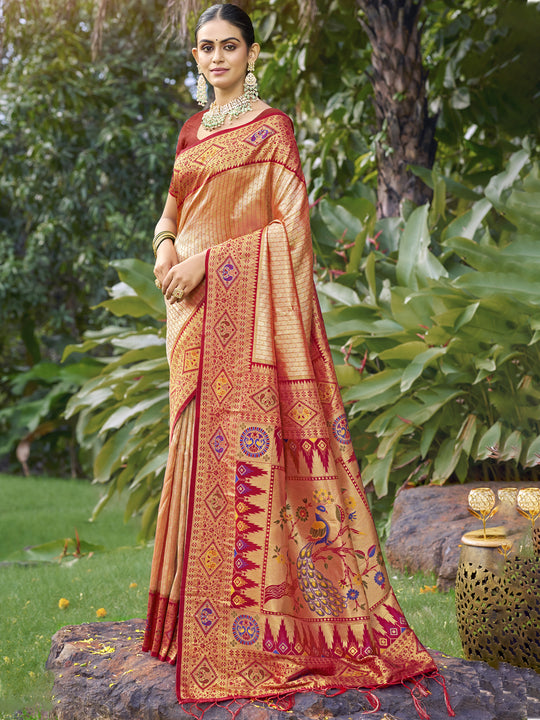 Peach Silk Saree With Blouse Piece