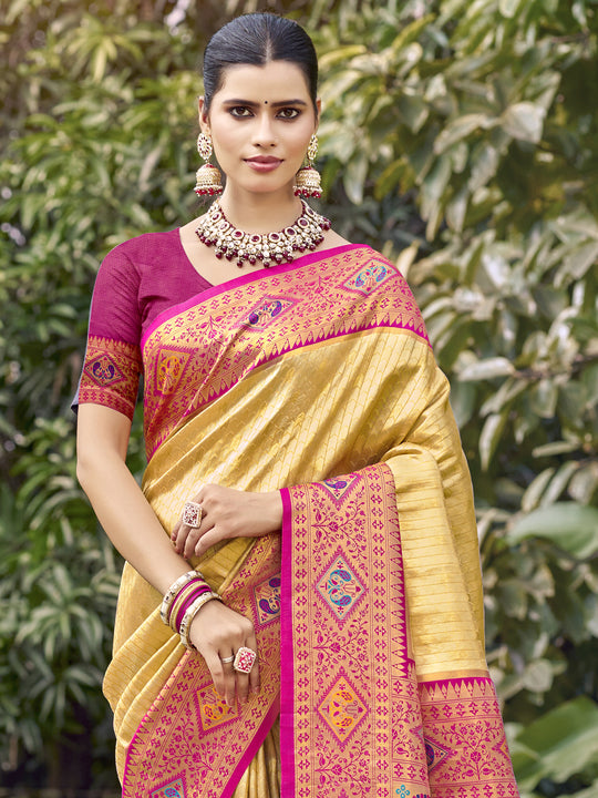 Beige Silk Saree With Blouse Piece