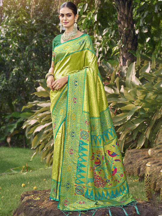 Sea Green Silk Saree With Blouse Piece