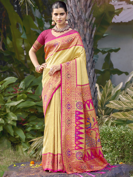 Cream Silk Saree With Blouse Piece