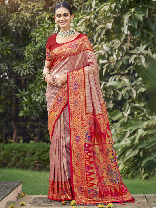 Red Silk Saree With Blouse Piece