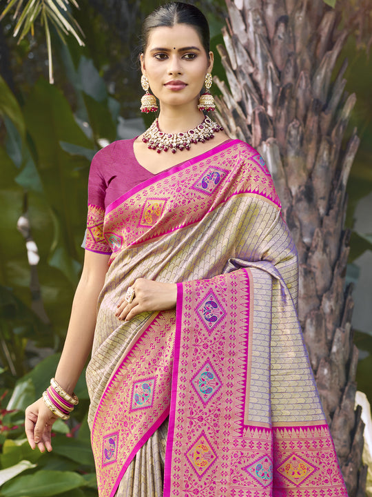 Grey Silk Saree With Blouse Piece