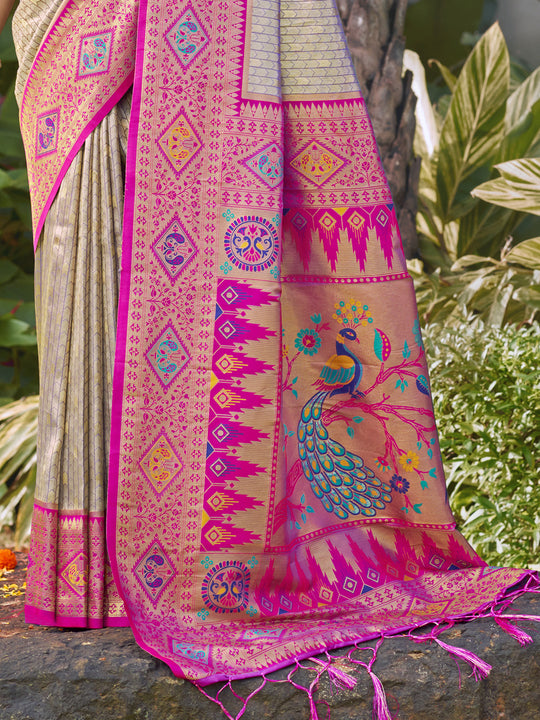 Grey Silk Saree With Blouse Piece