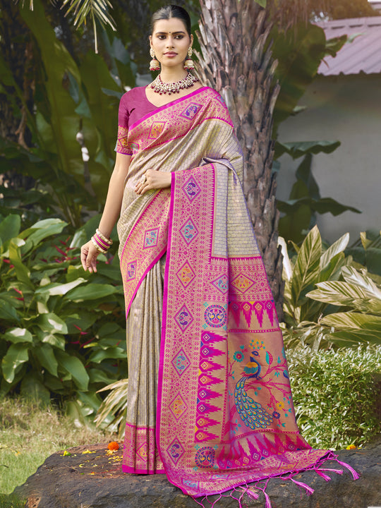 Grey Silk Saree With Blouse Piece