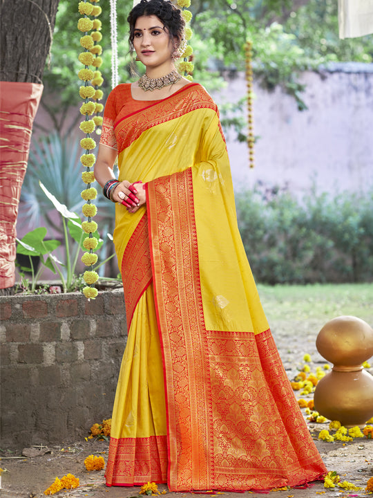 Yellow Silk Saree With Blouse Piece
