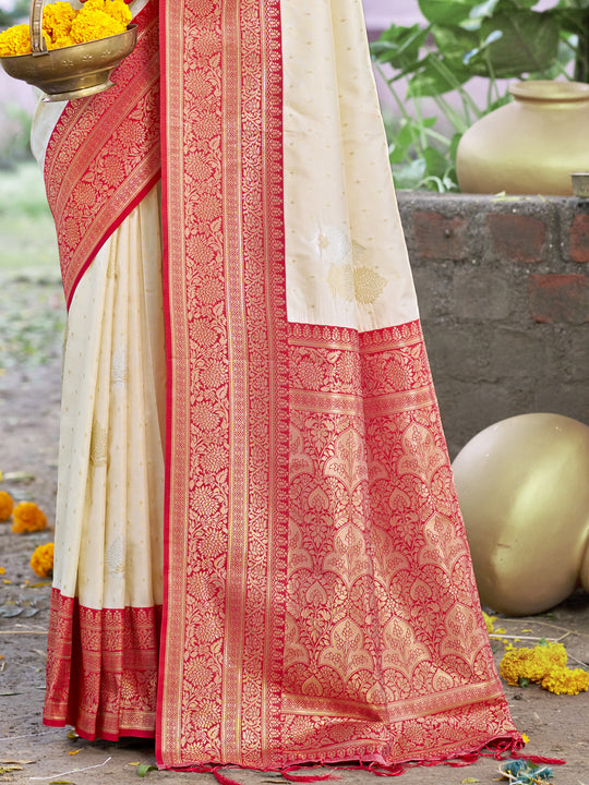 Cream Silk Saree With Blouse Piece