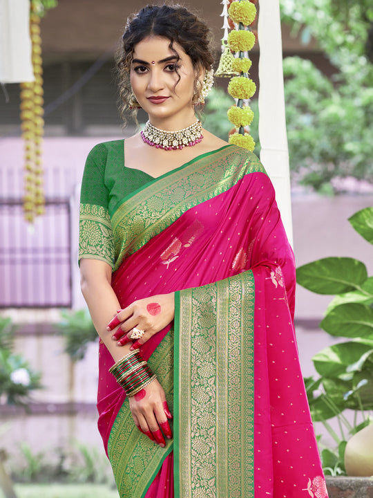 Pink Silk Saree With Blouse Piece