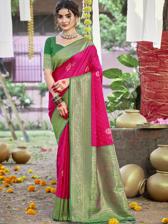 Pink Silk Saree With Blouse Piece