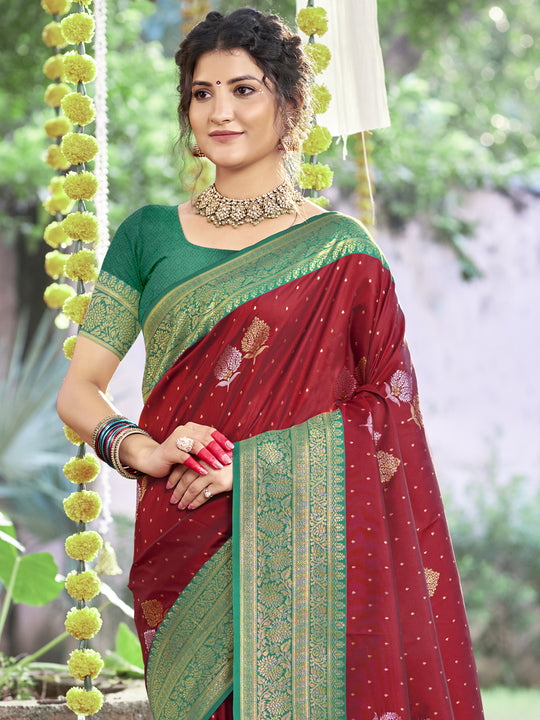 Maroon Silk Saree With Blouse Piece