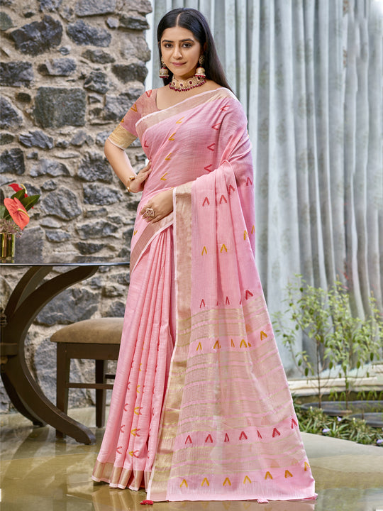 Pink Cotton Saree With Blouse Piece