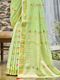 Green Cotton Saree With Blouse Piece