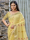 Yellow Cotton Saree With Blouse Piece