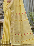 Yellow Cotton Saree With Blouse Piece
