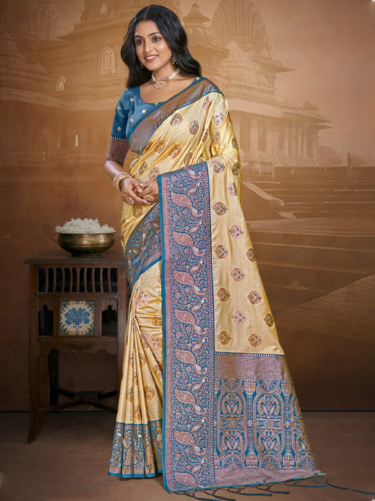 Beige Silk Saree With Blouse Piece