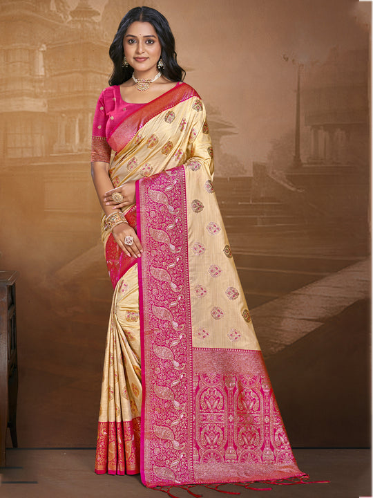 Beige Silk Saree With Blouse Piece