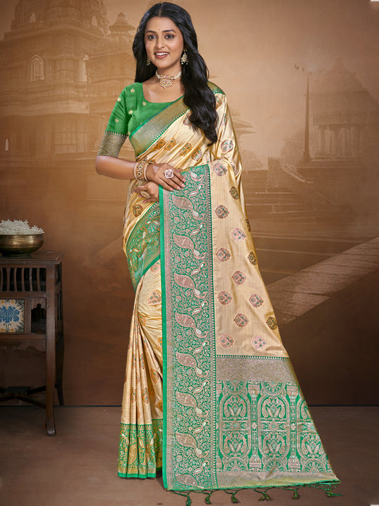 Beige Silk Saree With Blouse Piece