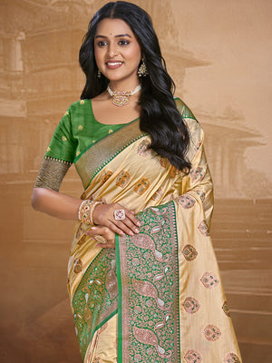 Beige Silk Saree With Blouse Piece