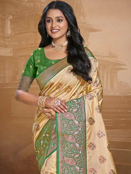 Beige Silk Saree With Blouse Piece