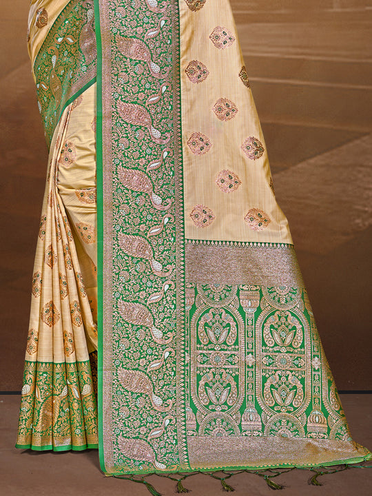 Beige Silk Saree With Blouse Piece