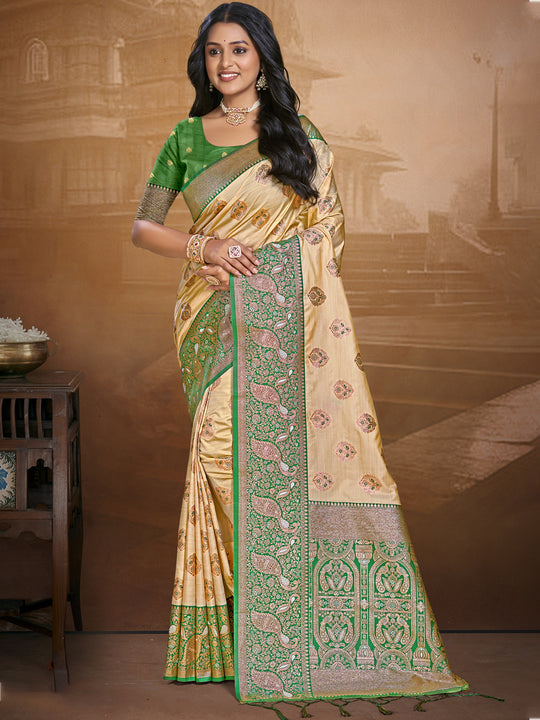 Beige Silk Saree With Blouse Piece