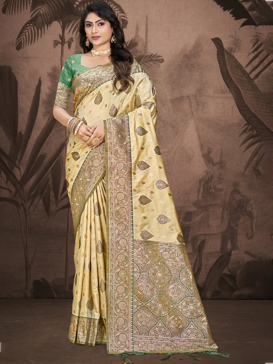 Beige Silk Saree With Blouse Piece