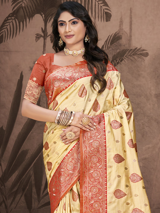 Beige Silk Saree With Blouse Piece