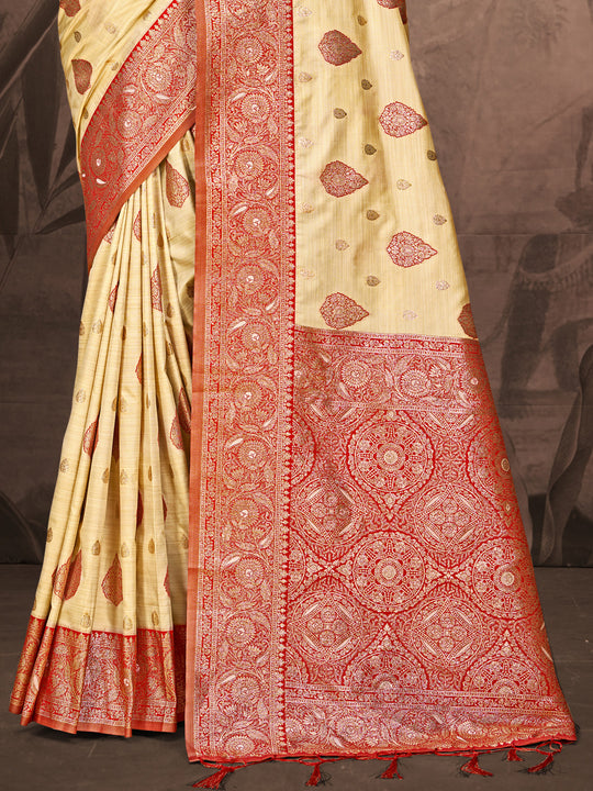 Beige Silk Saree With Blouse Piece