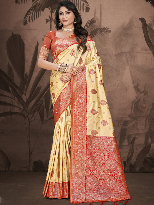 Beige Silk Saree With Blouse Piece