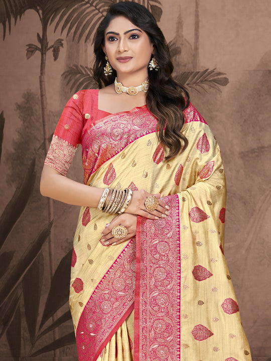 Beige Silk Saree With Blouse Piece