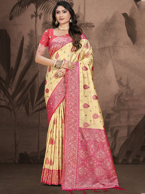 Beige Silk Saree With Blouse Piece