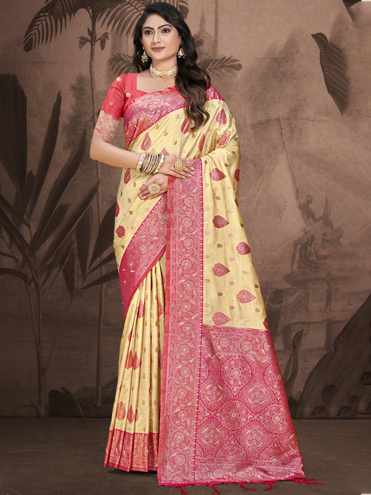 Beige Silk Saree With Blouse Piece