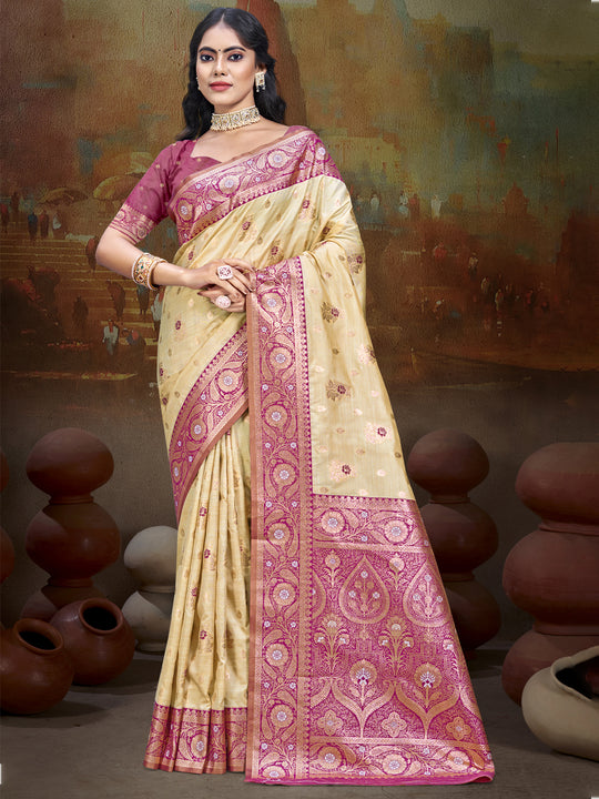 Beige Silk Saree With Blouse Piece