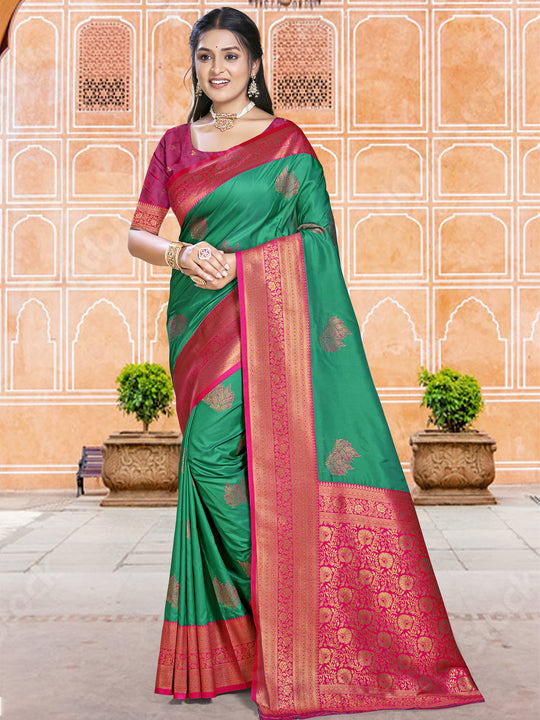 Green Silk Saree With Blouse Piece