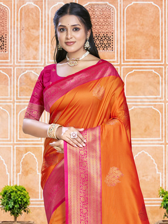 Orange Silk Saree With Blouse Piece