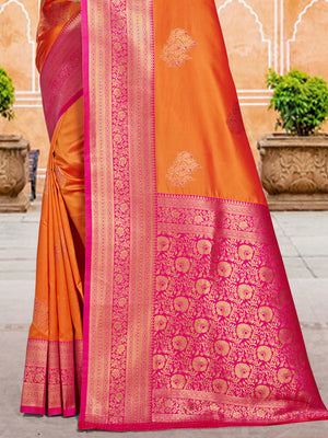 Orange Silk Saree With Blouse Piece