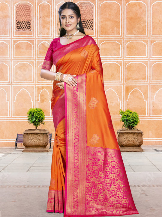 Orange Silk Saree With Blouse Piece