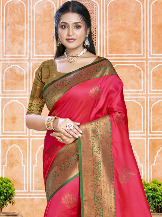 Pink Silk Saree With Blouse Piece