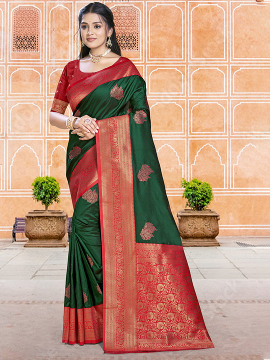 Green Silk Saree With Blouse Piece