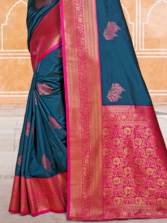 Blue Silk Saree With Blouse Piece