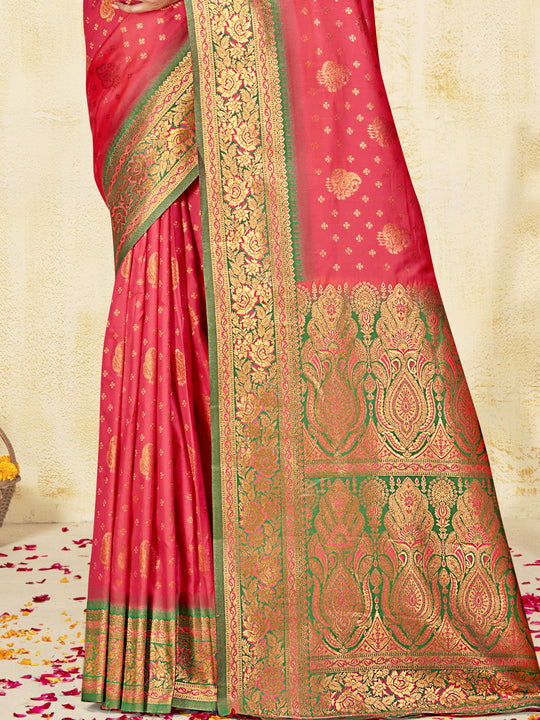 Pink Silk Saree With Blouse Piece