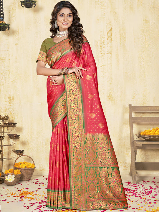 Pink Silk Saree With Blouse Piece