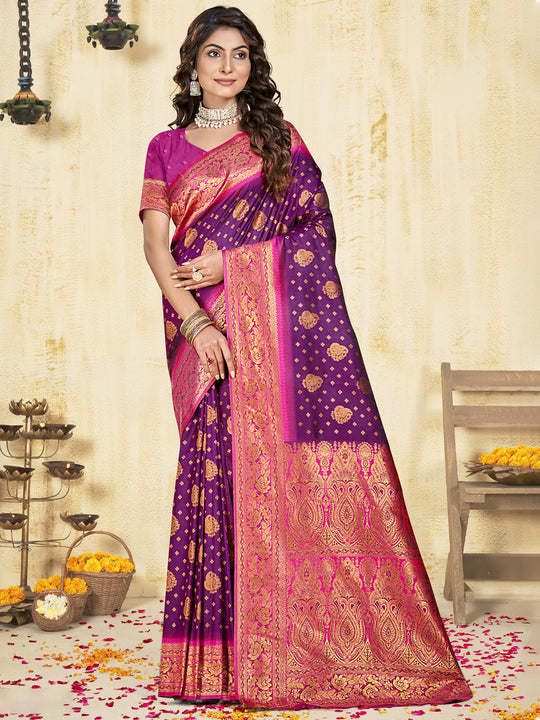 Wine Silk Saree With Blouse Piece