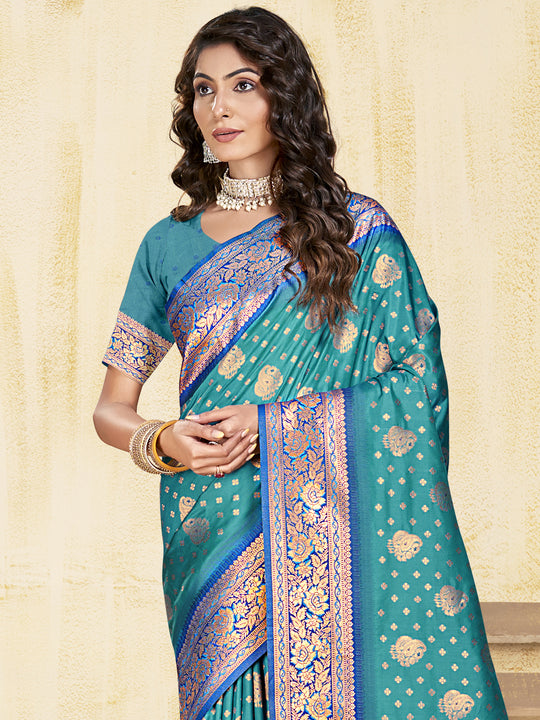 Blue Silk Saree With Blouse Piece