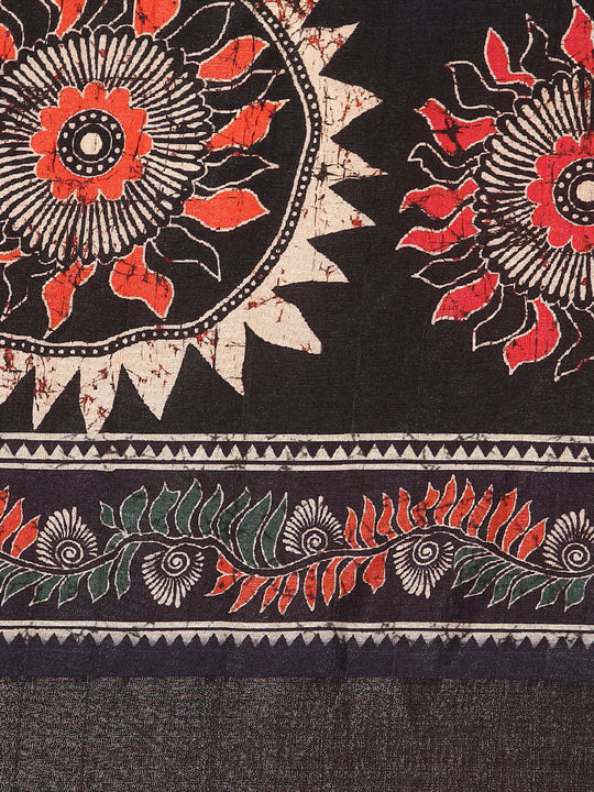 Blue Cotton Digital Print Saree With Blouse Piece