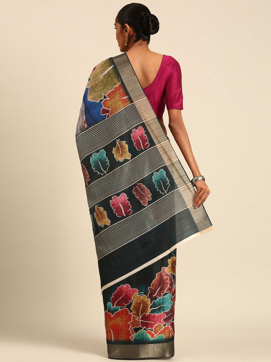 Multi Color Cotton Digital Print Saree With Blouse Piece