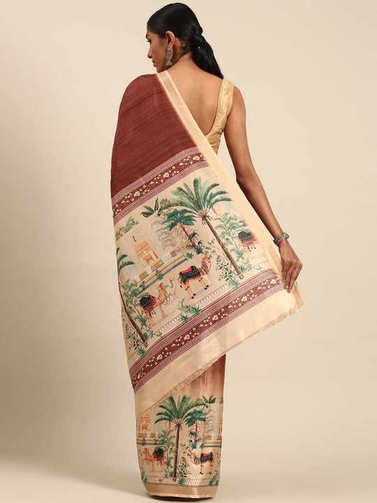 Brown Cotton Saree With Blouse Piece