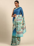 Blue Cotton Saree With Blouse Piece